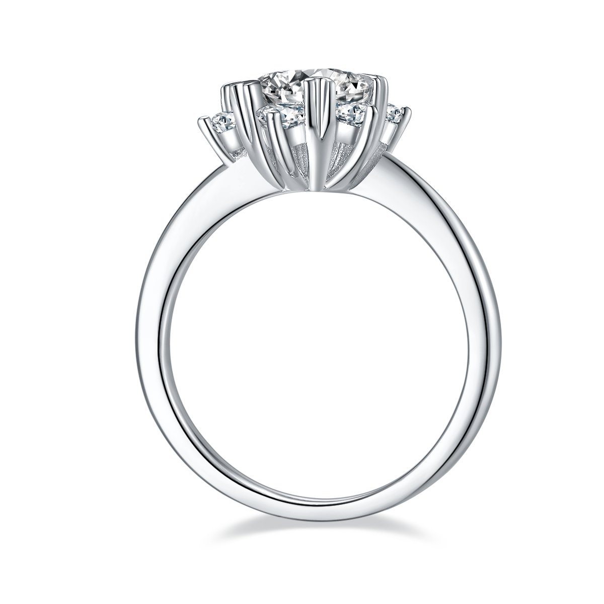 Starry Flower S925 Silver Plated Platinum Moissanite Diamond Women's Ring 1 Carat D-Class